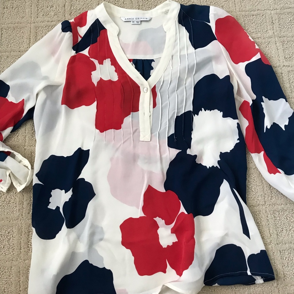 BLUE AND RED AND WHITE BLOUSE